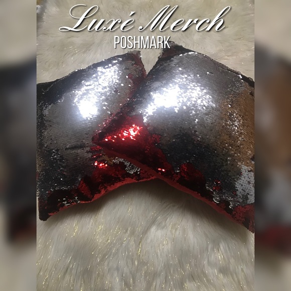 ♥️2pc Red & Silver Sequined Mermaid Pillows - Picture 3 of 6